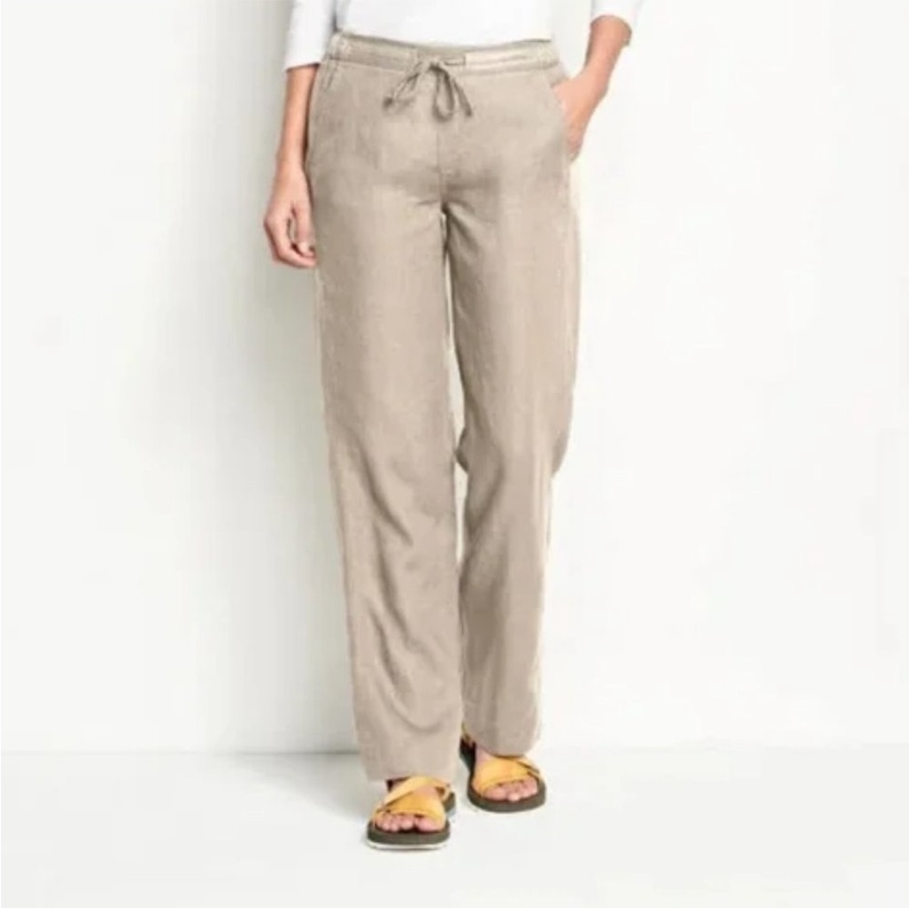 Orvis 100% Linen Pull On Pants Ankle Length Oatmeal Neutral Size XS Coastal